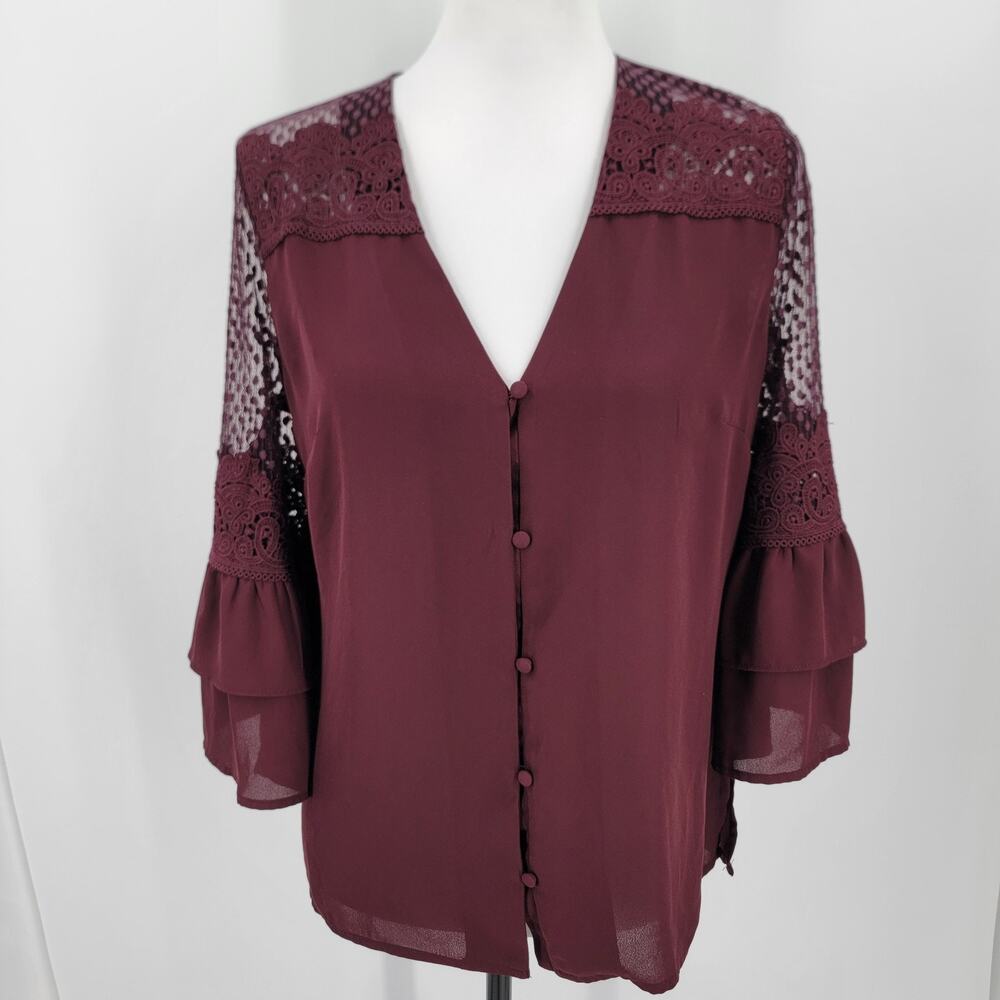 Soho Blouse Womens Small Burgundy Lace Sleeves Shoulders Boho
